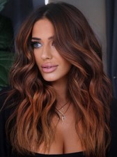 Balayage Ombre Copper Red Brown Wave Highlight Human Hair Lace Front Wigs 14"