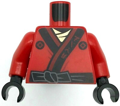 Lego New Red Torso Ninjago Robe Asian Characters Black Sash and Gold Emblem 
