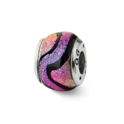 Purple Dichroic Glass Bead .925 Sterling Silver Antique Finish Reflection Beads