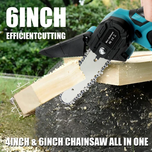 6" Mini Cordless Electric Chainsaw 2X Battery-Powered Wood Cutter Rechargeable - Picture 6 of 13
