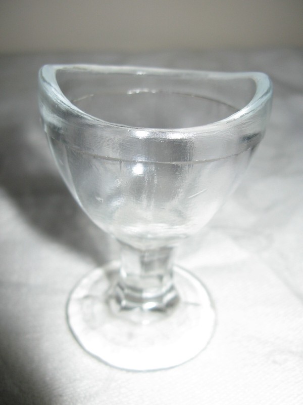 Antique Vintage Glass Eye Wash Cup Clear Paneled Optical Medical Concave Shape