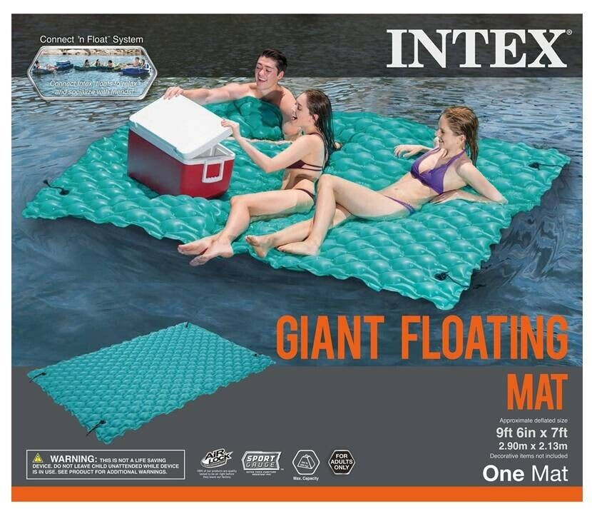 Almohadilla de plataforma de alfombrilla flotante gigante inflable, vinilo, verde azulado INTEX 56841EP (CAJA ABIERTA)