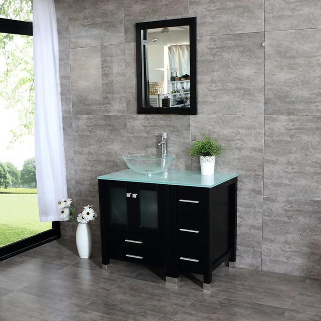36 Bathroom Vanity Cabinet W Tempered Glass Vessel Sink Countertop Mirror For Sale Online