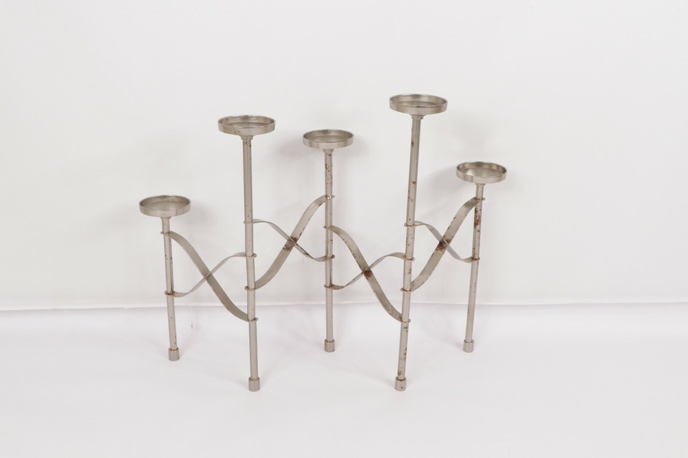 Vintage 70s Mid Century Modern MCM Steel 5 Piece Rotating Candle Holder - Thumbnail 2