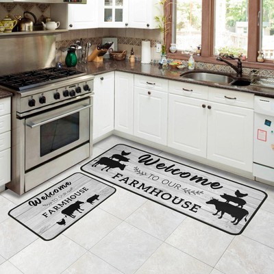Non-Slip Kitchen Mats Set Of 2 - Washable Rugs 20"x32" & 20"x48", Grey Farmhouse Floor Mats - View #9