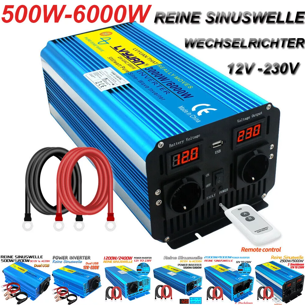 3000W-500W Pure Sine Inverter DC 12V AC 230V Voltage Converter Inverter