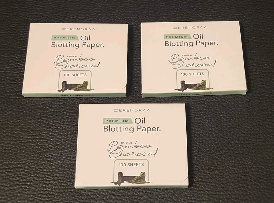 Papel secante de aceite facial premium paquete de 3 piezas (100 hojas cada una) carbón de bambú natural Foto 4 de 4