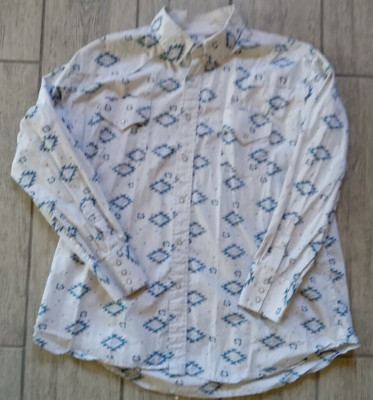 Ely Cattleman Men Button Up Shirt XX- Large Blue Aztec Western Pearl Snap