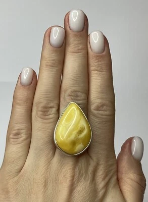 Genuine Baltic Amber Stone Ring with Sterling Silver.Natural Yellow Amber Ring. - Image 1 of 4