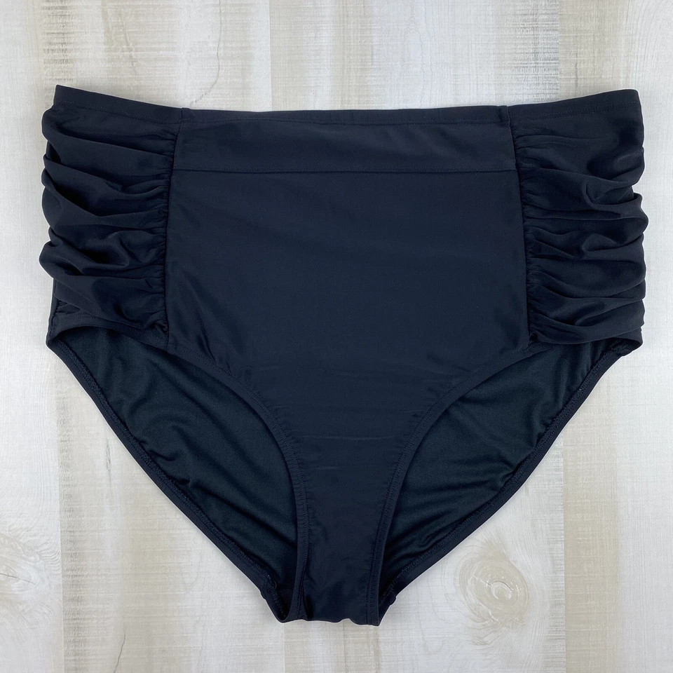 Ava & Viv 20W/22W 女式大码 2XL 黑色高腰皱褶比基尼下装 — 第 2/4 张图片