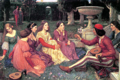 A TALE FROM THE DECAMERON FLOWERS 1916 FINE PAINTING BY J W WATERHOUSE REPRO