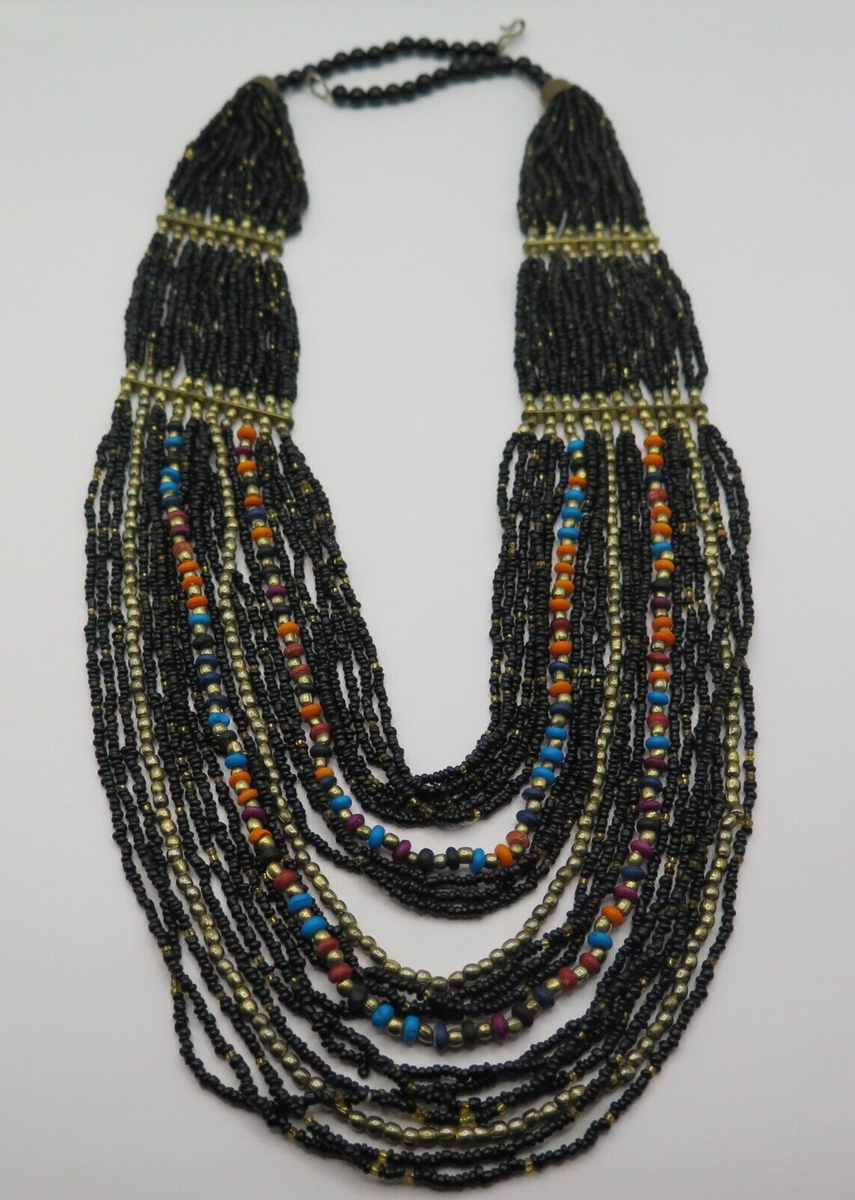 Black & Multicolor Beaded Necklace | eBay Black & Multicolor Beaded Necklace | eBay