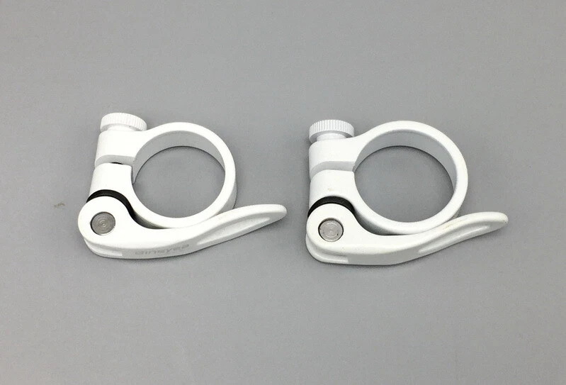 Abrazadera de tija de sillín de liberación rápida para bicicleta de carretera MTB 31,8/34,9 mm blanca Foto 4 de 4