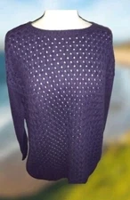 DKNYC L/Large angora Soft PURPLE  basket stitch sweater raglan sleeve MARDI GRAS