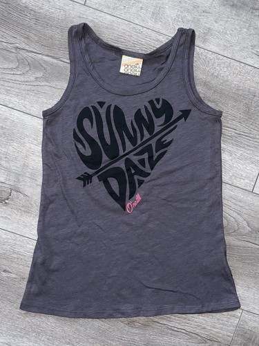 O'Neill Heart Shape Sunny Daze Grey Graphic Sleeveless Tank Top Girls Size M