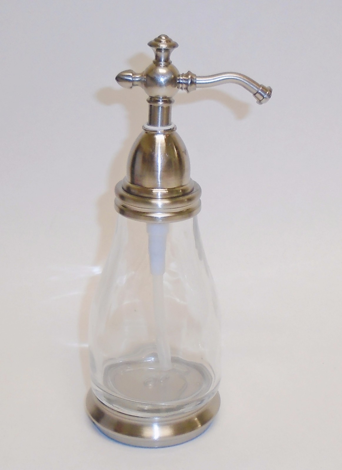 NEW CLEAR GLASS,BRUSHED SILVER PUMP VINTAGE STYLE KITCHEN SOAP
