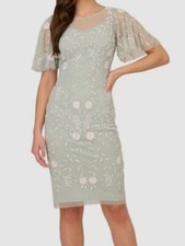 Adrianna Papell Women's Green Embellished Flutter-Sleeve Sheath Dress Size 10