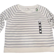 Style & Co Sport Women's Large The Essential Sweatshirt Striped City Silver Crew