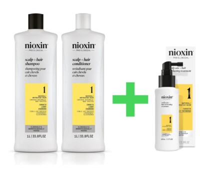 Nioxin System 1 Cleanser Shampoo and Scalp Therapy Conditioner 33.8 Oz+treatment