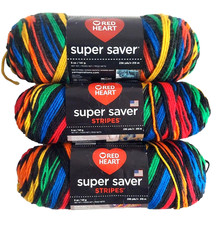 Red Heart Super Saver Primary Stripes Yarn 3 Pack Worsted Acrylic   Last Unit 