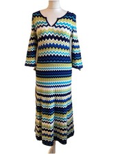 East Lifestyle Women’s Dress UK 12 Blue/Multi Knitted Midi New