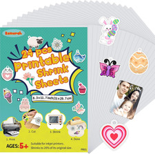 24 Pcs Printable Shrinky Paper Sheets Kit for Inkjet Printer