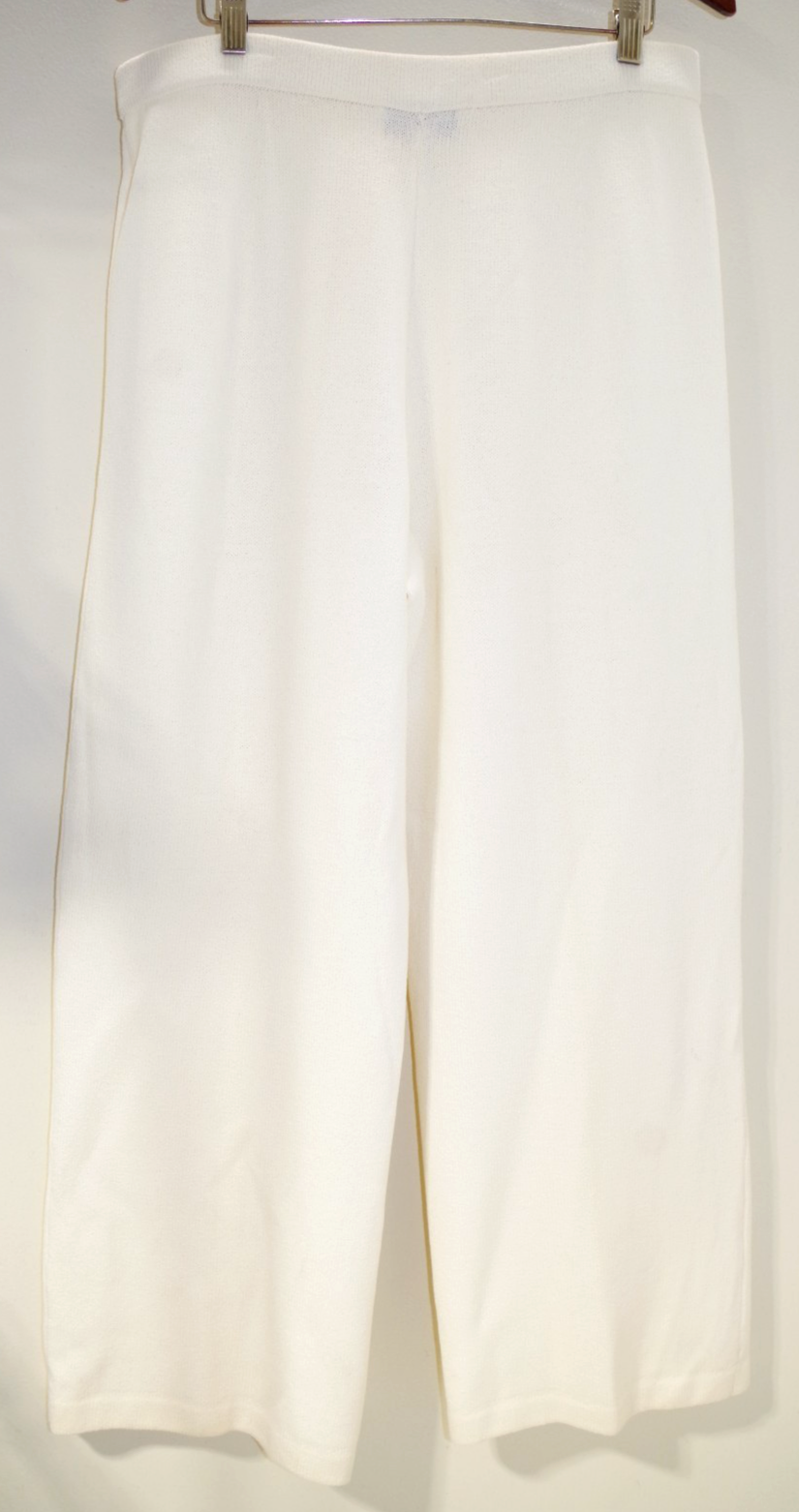 B8 vintage St John Collection Santana Knit Pants 12 Wide Leg White Elastic Waist