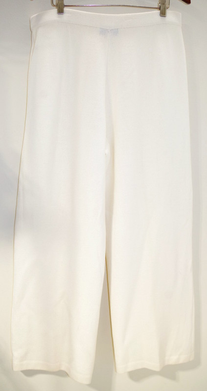 B8 vintage St John Collection Santana Knit Pants 12 Wide Leg White Elastic Waist