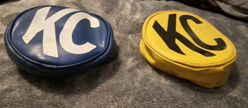 KC HiLiTES Vintage 6in Round Yellow / Blue Vinyl Light Lens Retro Covers KC Logo