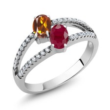 1.41 Ct Orange Red Madeira Citrine Red Ruby Two Stone 925 Sterling Silver Ring