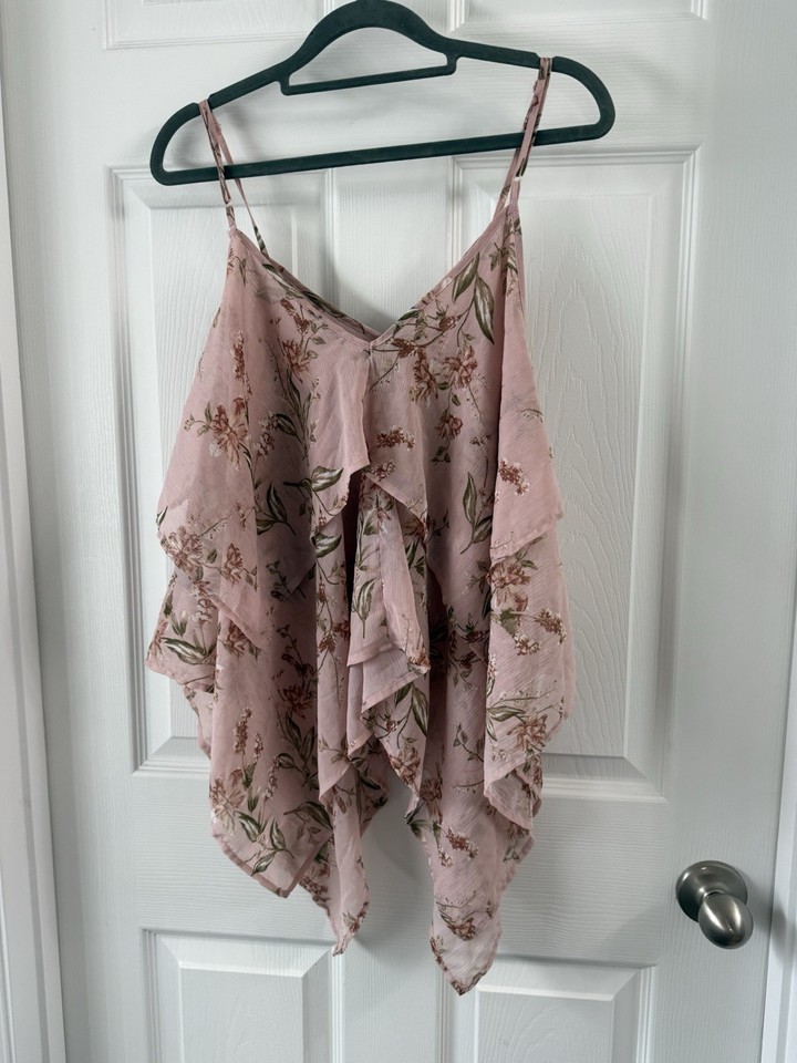Charlotte Russe Women's Pink Floral Ruffle Chiffon Camisole Tank Top L ...