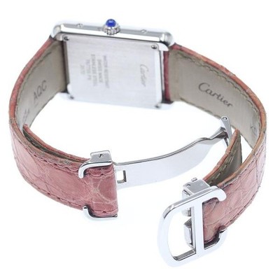 CARTIER TANK SOLO SM W5200000 24mm SS Pink Dial Leather Strap