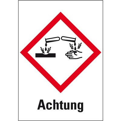 Aufkleber Symbol Ätzwirkung GHS05 Achtung Folie 26x37mm 12/Bog GHS-Verordnung