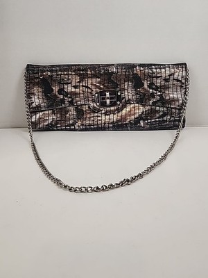 J Renee Metallic Multi-toned SnakePrint Clutch Purse W/Chain Strap 5.25'' X 13''