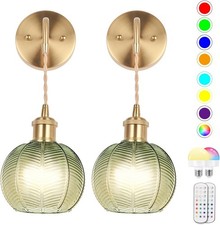 Battery Operated Wall Sconce Wireless Wall Sconces Decor Set of 2 RGB Gold Green