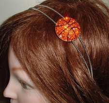 ORANGE RHINESTONE BASKETBALL SILVER HEADBAND NEW W TAG