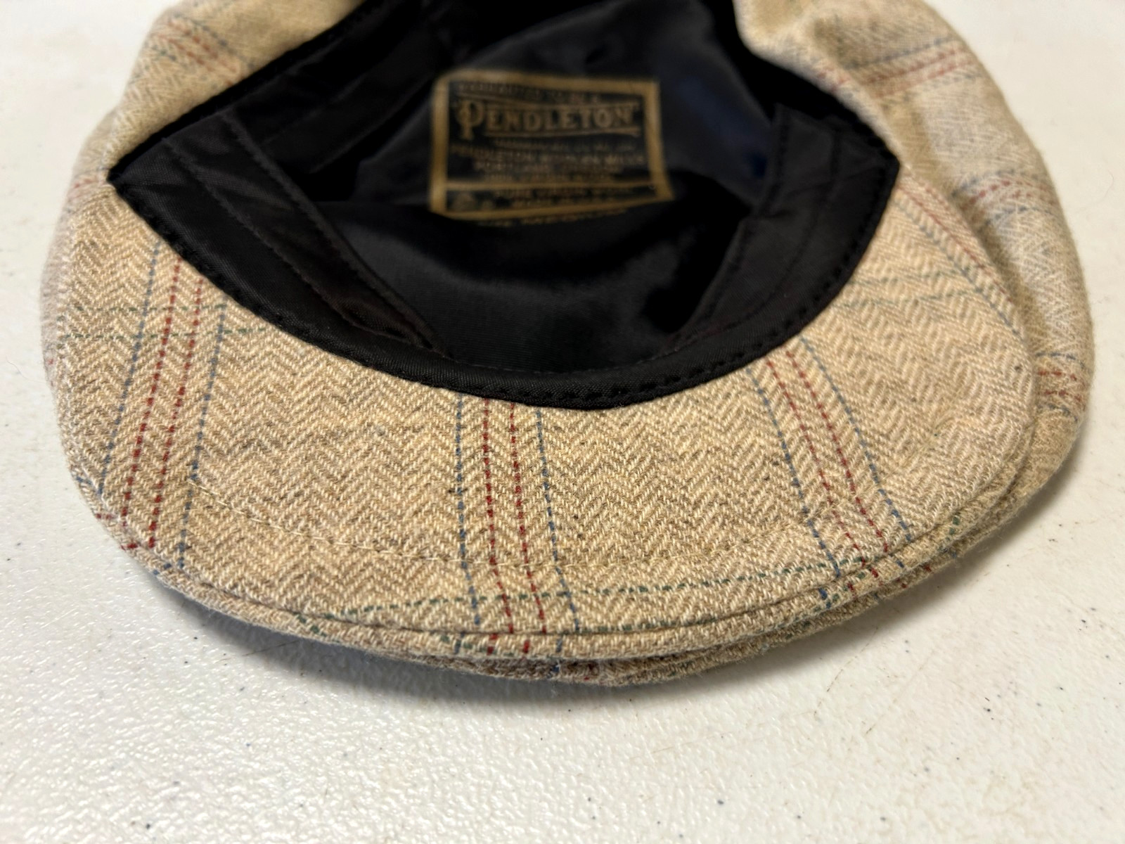 Biege Plaid Herringbone Pendleton Wool Flat Cap, … - image 11
