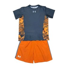 Under Armour Youth Large Orange Gray Athletic Shorts And Tshirt Set