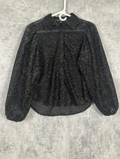 Hyfve Top Womens Medium Black Button Up Long Sleeve Fuzzy Blouse