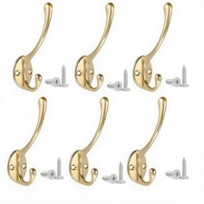 Solid Brass Wall Hooks Antique Gold Coat Towel Heavy Duty Rust-Proof 6 PCS
