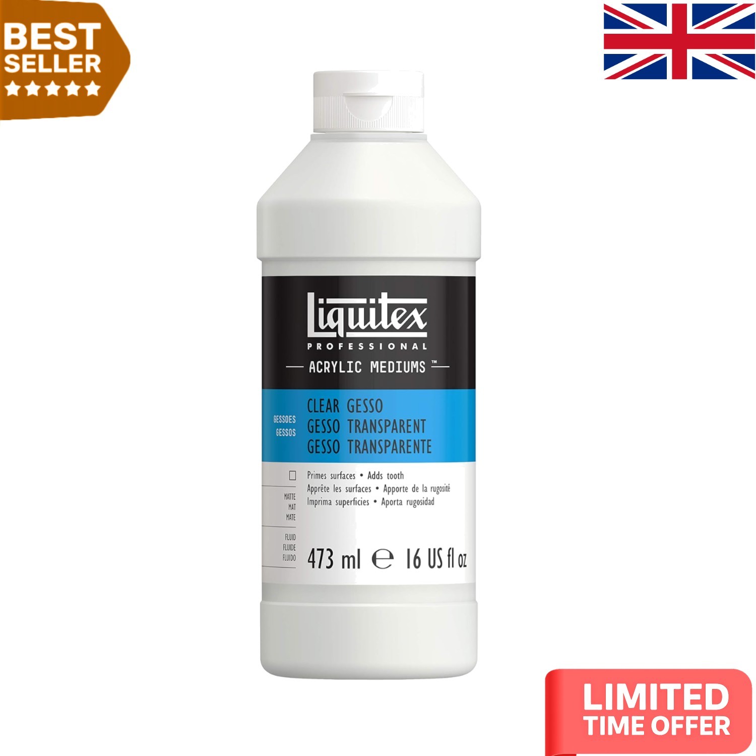 Transparent Gesso 473ml for Artists - Perfect for Multiple Surfaces