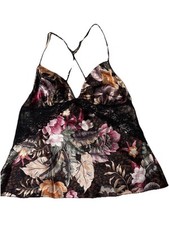 Linea Donatella Women Satin Floral Top Camisole Baby Doll Lace Croquette Small