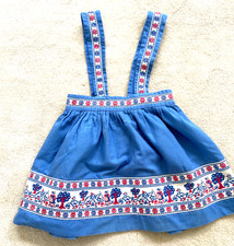 Vintage 1950s Girls Embroidered Tape with Ducks Blue Skirt with Straps
