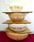Set 4 Pyrex Nesting/Mixing Bowls Sandalwood Ivy Tan/White Cinderella 441-444