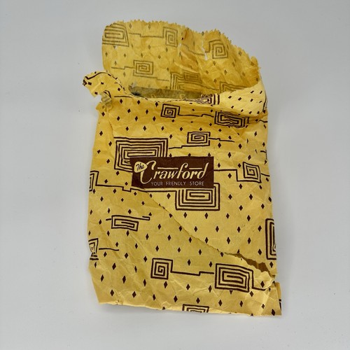 The Crawford Friendly Store Paper Yellow Brown Shopping Bag 9.5" Vintage Rare 