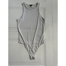 EXPRESS Women  s White Body Contour Sleeveless Bodysuit Size S Thong