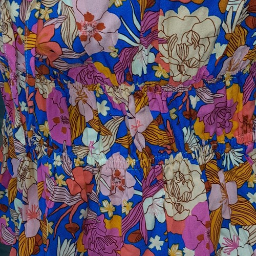 Rip Curl Crop Top Womens L Bright Floral Smocked Cinch Waist Strap Tank Shirt - Picture 5 of 13