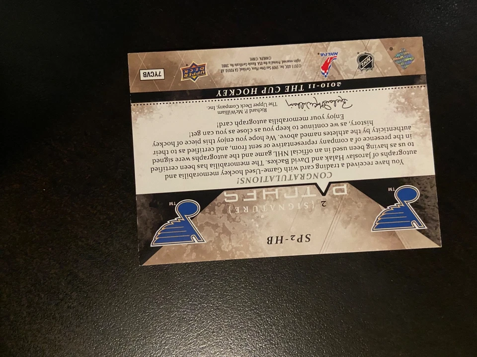 2010-11 UD The Cup Signature Patches Dual Auto Jaroslav Halak David Backes /35 - Image 2 of 2