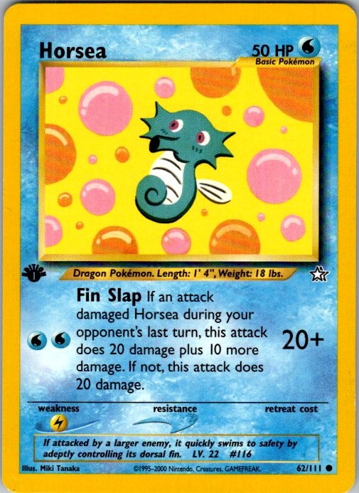 Horsea 62/111 Common Neo Genesis Pokemon 1st Edition Near Mint
