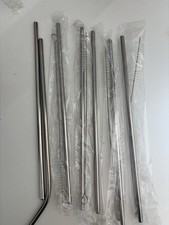 Silver Stainless Steel Reusable Straws Set with Cleaning Brushes